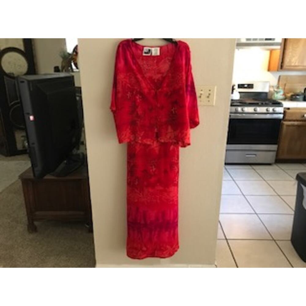Jacket & Dress 100% Rayon Sheath w Peplum 3 Button Closure Top SzXL Gorgeous Red